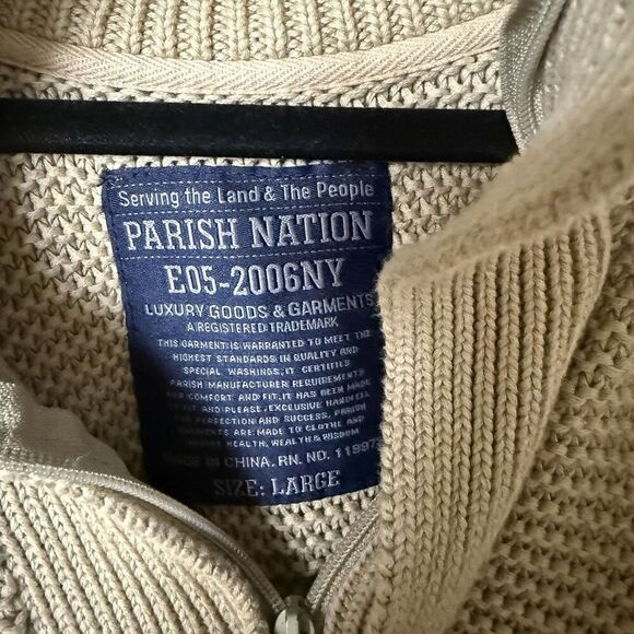 VTG Parish Nation E05-2006 NY Fisherman Cardigan Mens Large Cream Cable Knit - Picture 5 of 12